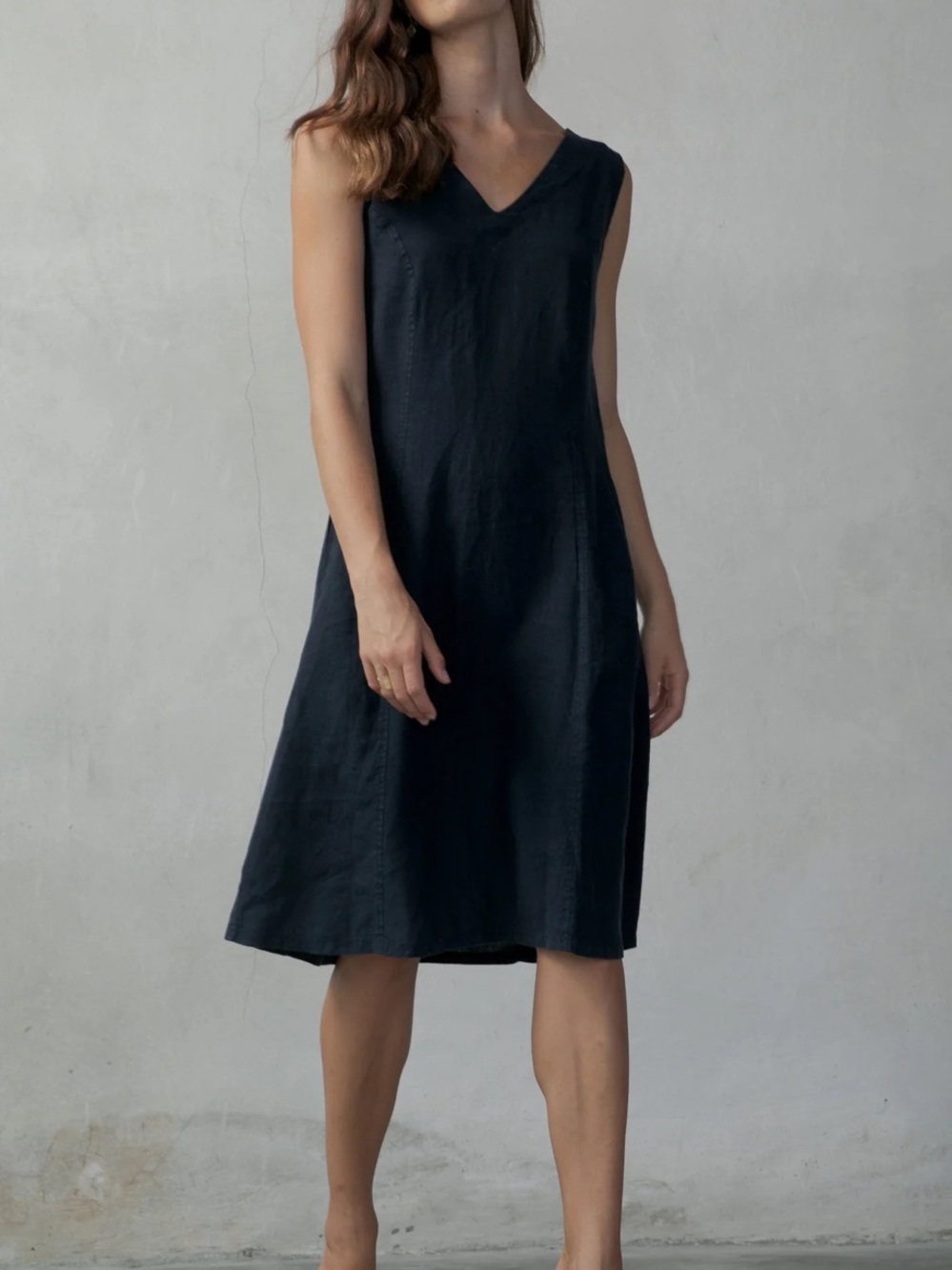 Luxmii Womens L'origami Slip Dress Navy linen midi dress XL